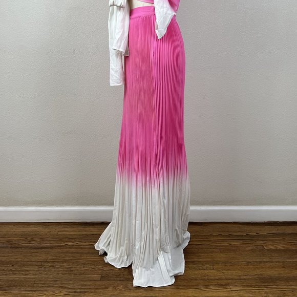 AFRM Rocco Plisse Pleat High Waist Maxi Skirt Pink Ombre - Picture 4 of 7